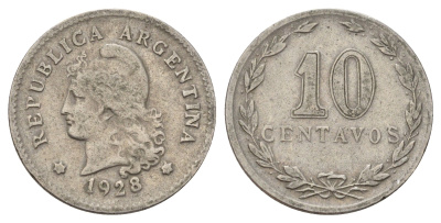 Аргентина 10 сентаво 1928 KM 35 медно-никель 44-1151