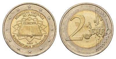 Германия 2 евро 2007 J, 50 лет подписанию Римского договора KM 259 биметалл UNC 1096-1-41