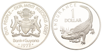 Гайана 1 доллар 1977 FM, тираж 7.215 экземпляров KM 42 медно-никель PROOF 3896-1615