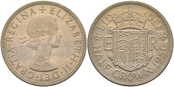 Великобритания 1/2 кроны 1956 Елизавета II (1952-2022) KM 907, Spink 4145 медно-никель 4367-1226