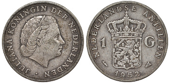 Нидерландские Антилы 1 гульден 1952 Юлиана (1948-1980) KM 2 серебро 36-944