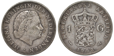 Нидерландские Антилы 1 гульден 1952 Юлиана (1948-1980) KM 2 серебро 36-944