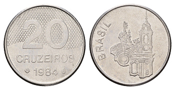Бразилия 20 крузейро 1984 KM 593.1 нержавеющая сталь 4544-341