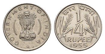 Индия 1/4 рупии 1955 KM 5 никель UNC 3458-662