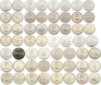 Канада набор из 28 монет по 5 и 10 долларов 1973-1976 XXI летние Олимпийские игры в Монреале 1976 года, в оригинальной коробке, полный комплект серебро UNC 14-1-02