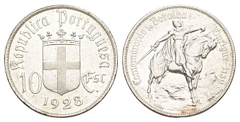 Португалия 10 эскудо 1928 Битва при Оурике KM 579 серебро 4127-912