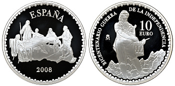 Испания 10 евро 2008 200 лет войне за независимость, Тимбалер дель Брук, в коробке серебро PROOF 6-5-1-26