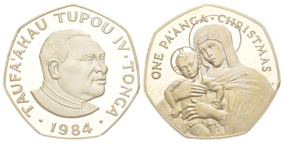 Тонга 1 паанга 1984 Рождество, тираж 2.500 экземпляров KM 81a серебро PROOF 00-903-26