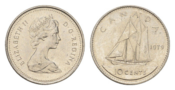 Канада 10 центов 1979 Елизавета II (1952-2022), парусник KM 77 никель 4689-549