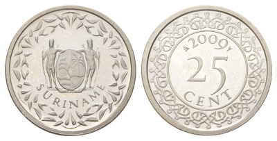 Суринам 25 центов 2009 тираж 1000 экземпляров KM 14a медно-никель BU 4625-352