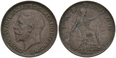 Великобритания 1 фартинг 1932 Георг V (1910-1936) KM 825, Spink 4061 бронза 4596-957