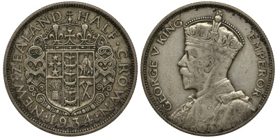 Новая Зеландия 1/2 кроны 1934 Георг V (1910-1936) KM 5 серебро 272-833