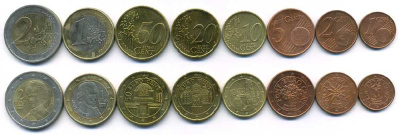 АВСТРИЯ ЕВРОНАБОР ИЗ 8 МОНЕТ 2001-2008 (1, 2, 5, 10, 20, 50 ЕВРОЦЕНТОВ, 1, 2 ЕВРО) KM 3082, 3083, 3084, 3085, 3086, 3087, 3088, 3089 N5-41