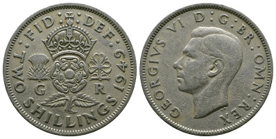 Великобритания 2 шиллинга (флорин) 1949 Георг VI (1936-1952) KM 878, Spink 4107 медно-никель 4381-1236