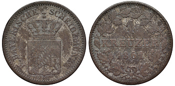 Бавария 1 крейцер 1861 Максимилиан II (1848-1864) KM 473 серебро 75-1662