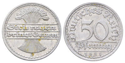 Германия 50 пфеннигов 1921 A KM 27, J. 301 алюминий 4700-952