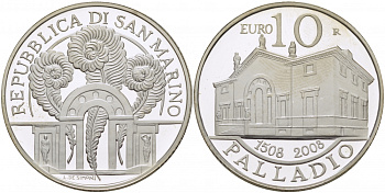 Сан-Марино 10 евро 2008 500 лет Андреа Палладио KM 514 серебро PROOF 1077-7-32