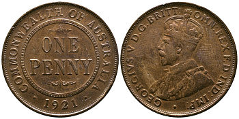 Австралия 1 пенни 1921 Георг V (1910-1936) KM 23 бронза 4385-311