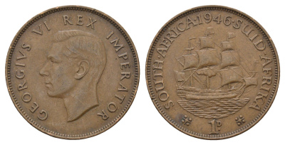 ЮАР 1 пенни 1946 Георг VI (1936-1952) KM 25 бронза 4526-412