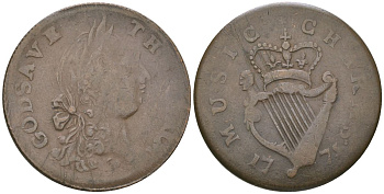 Великобритания 1/2 пенни 1795 боже, храни короля, арфа, гурт гладкий Atkins 313 медь 1523-134