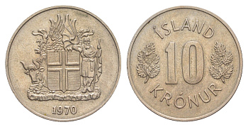 Исландия 10 крон 1970 KM 15 медно-никель aUNC 4150-1057