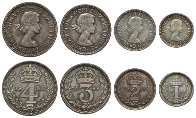 Великобритания набор из 4 монет 1966 1, 2, 3 и 4 пенса, Манди сет, Елизавета II (1952- ), Westminster SpinK 4131 серебро UNC 00-821-70