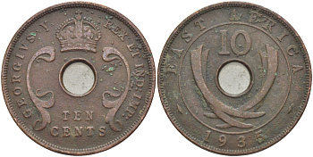 Британская Восточная Африка 10 центов 1935 Георг V (1910-1936) KM 19 бронза 3333-1126