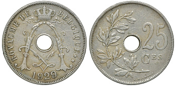 Бельгия 25 сантимов 1929 Belgique KM 68.1 медно-никель 4681-947