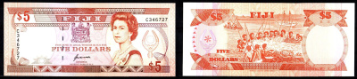 Фиджи 5 долларов ND (1992) Pick 93 бумага UNC (пресс) 451-1207-3
