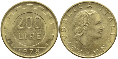 Италия 200 лир 1978 R, шестерня KM 105 алюминиевая бронза 4397-542