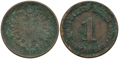 Германия 1 пфенниг 1875 D, Вильгельм I (1871-1888) KM 1, J. 1 медь 4181-647