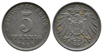 Германия 5 пфеннигов 1921 A KM 19, J. 297, Weege 5 железо 4380-155