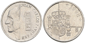 Испания 1 песета 1996 Хуан Карлос I (1975 - 2014) KM 832 алюминий 4154-528