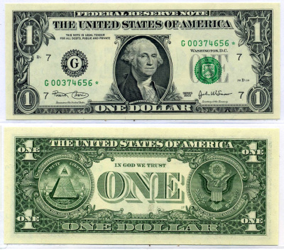 США 1 доллар 2003 Буква "G",Чикаго, штат Иллиноис Pick 515a бумага UNC (пресс) 8564-41-1-2