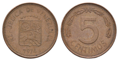 Венесуэла 5 сентимо 1974 Y 49 сталь плакированная медью 4173-823