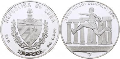 Куба 10 песо 2002 XXVIII Олимпийские игры в Афинах 2004 года, бег KM 734 серебро PROOF 1077-6-62