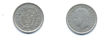 ИСПАНИЯ 5 ПЕСЕТ 1979 KM 807 медно-никель 54-1737