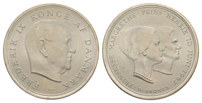 Дания 10 крон 1967 Свадьба Принцессы Маргрете KM 856 серебро BU 413-3124