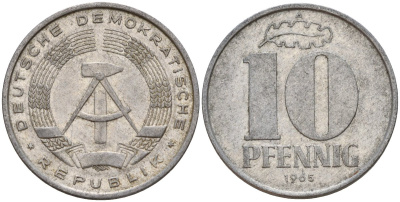 ГДР 10 пфеннигов 1968 A KM 10 алюминий 31-315