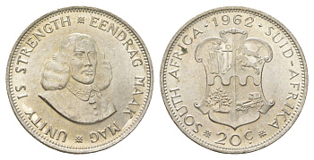 ЮАР 20 центов 1962 KM 61 серебро UNC 4622-733