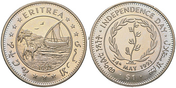 Эритрея 1 доллар 1993 день независимости KM 6 медно-никель BU 4558-932