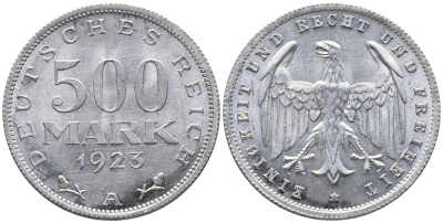 ГЕРМАНИЯ 500 МАРОК 1923 А KM 36, J. 305 алюминий UNC 38-312
