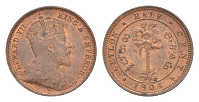 Цейлон 1/2 цента 1904 Эдуард VII (1901-1910) KM 101 медь UNC 1516-1111