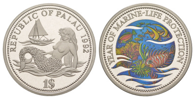 Палау 1 доллар 1992 Год защиты морской жизни KM 1 медно-никель PROOF 4044-1141