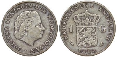 Нидерландские Антилы 1 гульден 1952 Юлиана (1948-1980) KM 2 серебро 36-955