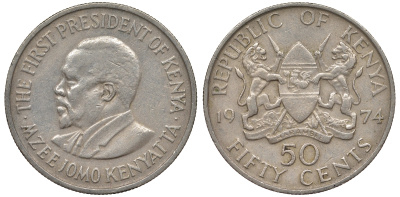 Кения 50 центов 1974 Джомо Кениата KM 13 медно-никель 62-917