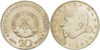 ГДР 20 марок 1971 А, 100 лет со дня рождения Генриха Манна (1871-1950) KM 33, J. 1531 медно-никель 4521-612