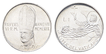 Ватикан 1 лира 1969 MCMLXIX, год-тип KM 108 алюминий UNC 4701-512