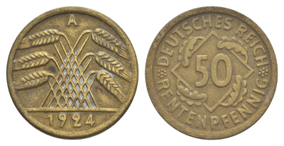 Германия 50 рентенпфеннигов 1924 A KM 34 алюминиевая бронза 4637-213