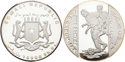 Сомали 10000 шиллингов 1998 чемпионат мира по футболу во Франции 1998 года серебро PROOF 11-321-42